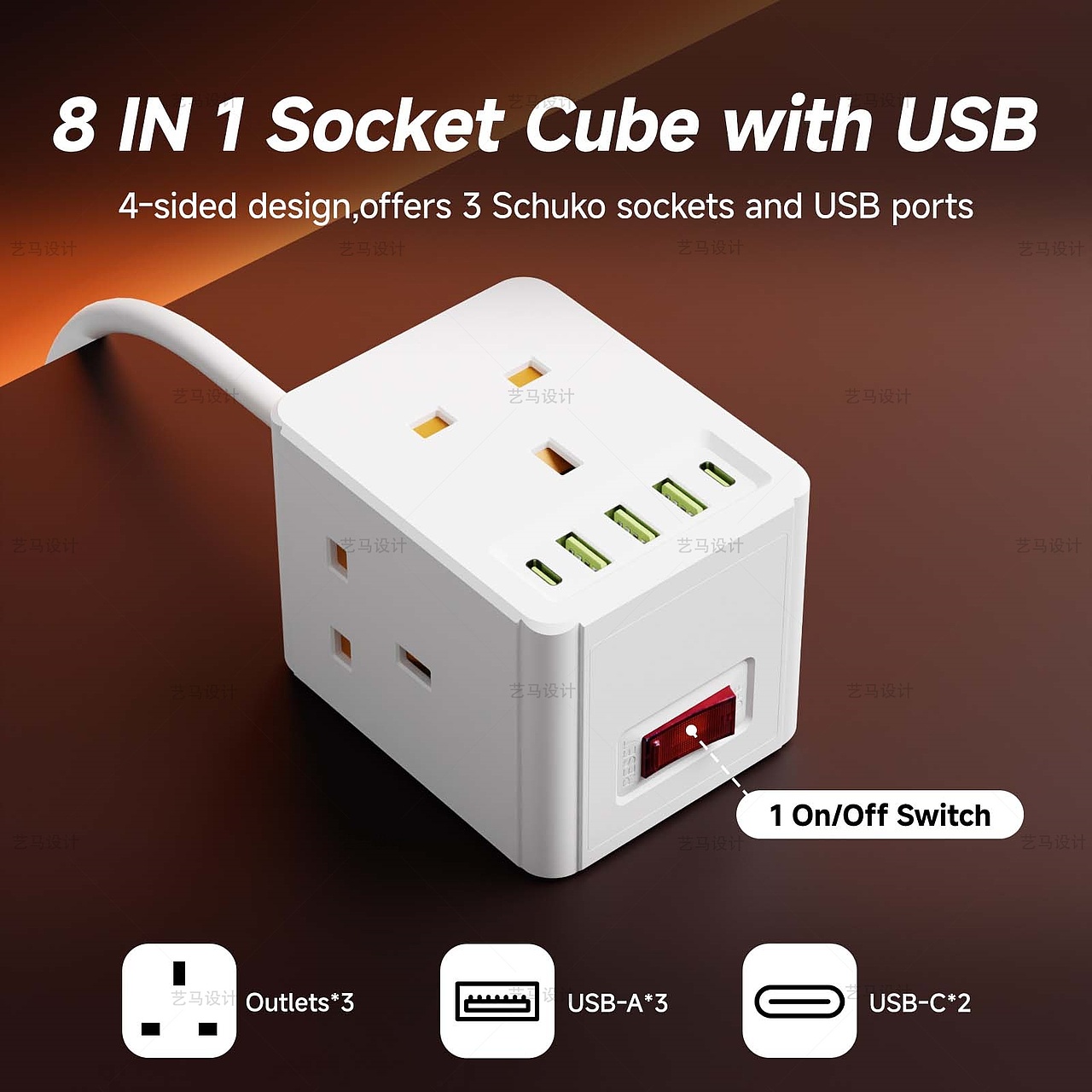 电子产品 英规带线插座-Amazon亚马逊主副图A+设计案例（图ZNDAwODg4MTYw） - 电商 - 站酷设计师亚马逊设计工作室原创素材 - 站酷ZCOOL