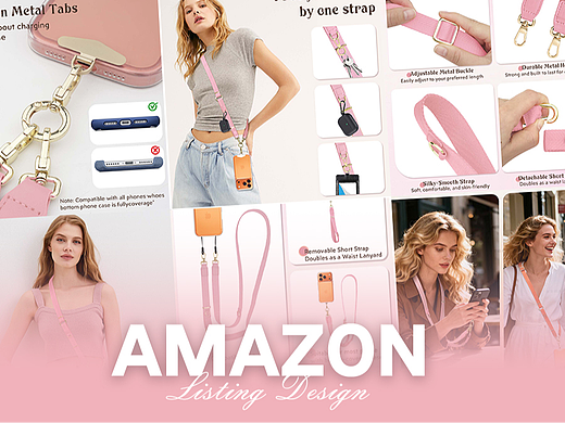 手机配件 手机挂绳粉色-Amazon亚马逊主副图A+设计案例