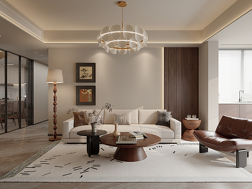 轻奢风现代风格客餐厅卧室效果图表现