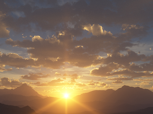 Sunset.夕阳无限好|山际日落的3D柔光影-场景氛围渲染