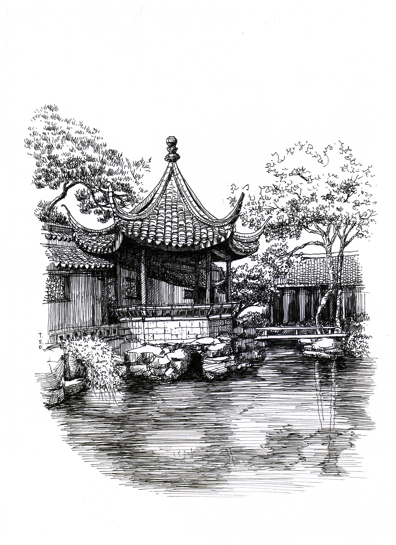 钢笔画：网师园月到风来亭（图ZNDAxMDcwNTE2） - 绘画 - 站酷设计师_T绘_原创素材 - 站酷ZCOOL