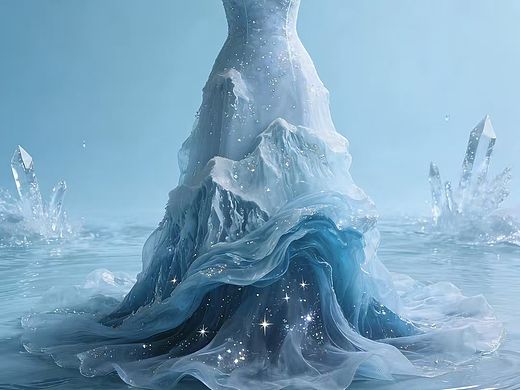 冰川蓝渐变礼服裙设计