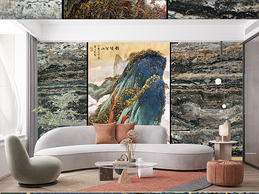 原创山水情新中式简约水墨画山水电视沙发背景墙
