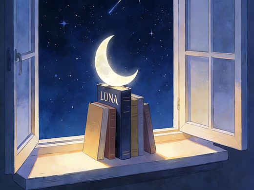 月夜书窗插画，星光空与暖光书页的沉思时刻