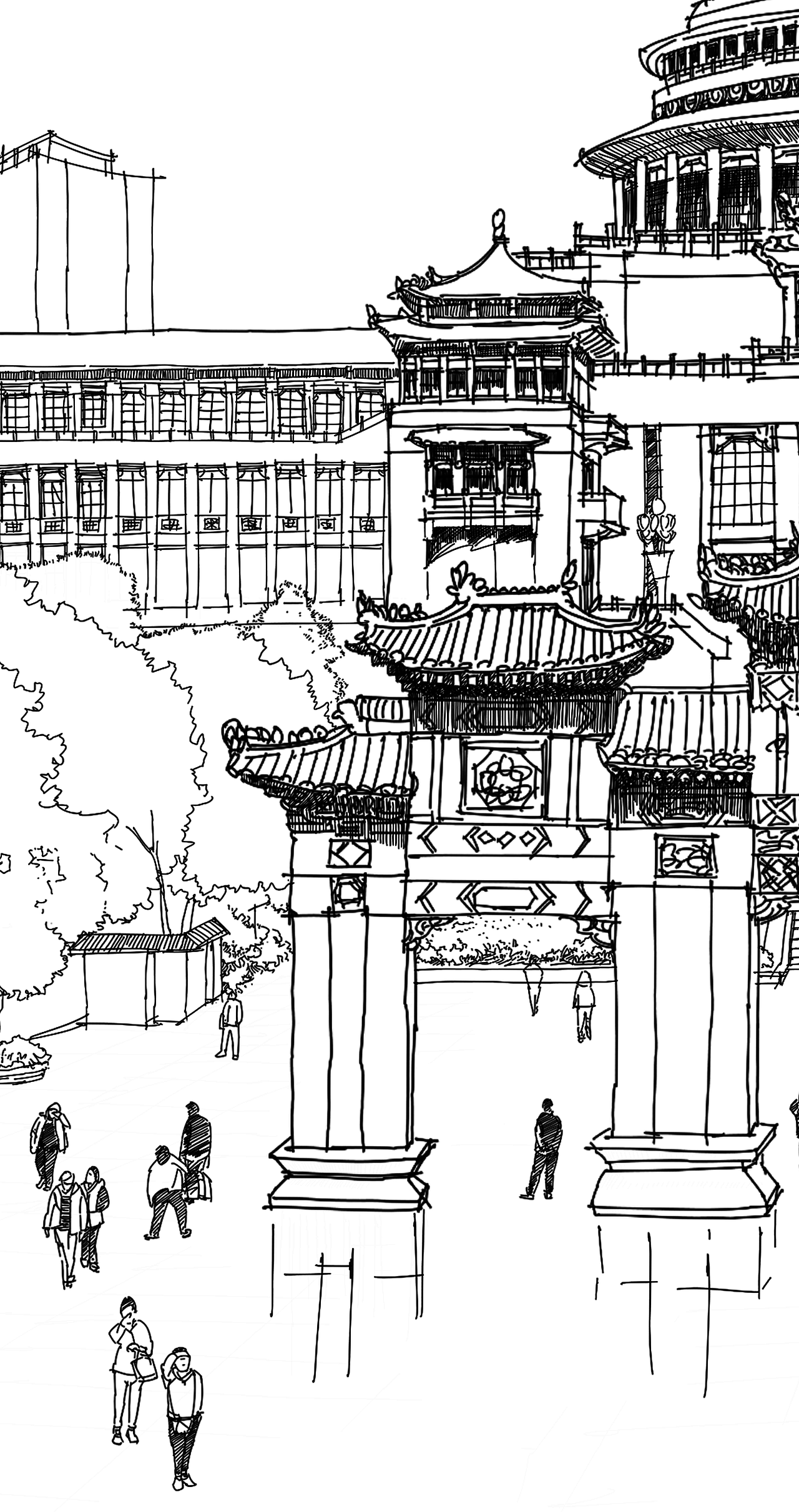 重慶大禮堂----楊林手繪（圖ZNDAxMTc3NjE2） - 繪畫 - 站酷設(shè)計師楊林YIMUstudio原創(chuàng)素材 - 站酷ZCOOL