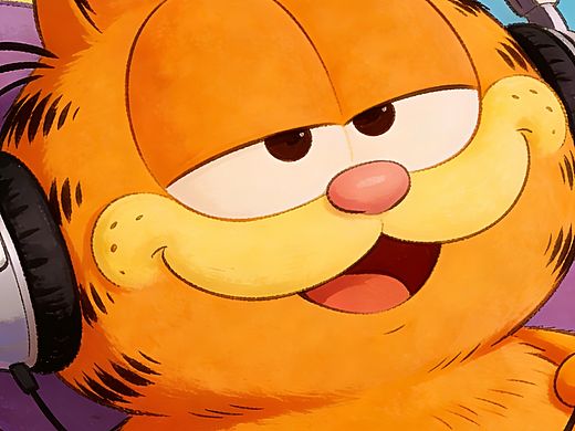 憨萌加菲猫戴耳机听音乐