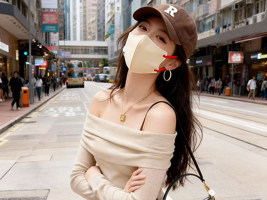 口罩AI模特街拍图