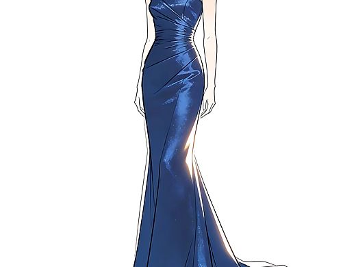宝石蓝修身礼服裙设计