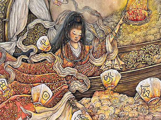 原创手绘国风水彩插画～归来