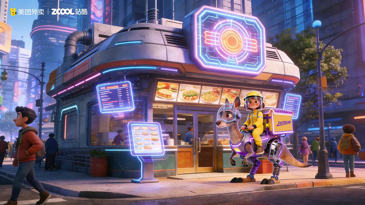 美团急送：赛博袋鼠暖心速递（图ZNDAxMjkyMDY0） - AI作品 - 站酷设计师王小东ART原创素材 - 站酷ZCOOL