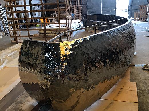 公司前台镜面双曲面金属接待服务台