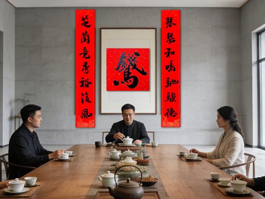 唐旅平 书写 马上有钱 马年对联