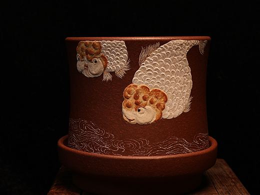 紫泥旋趣金鱼吉余泥绘主人杯