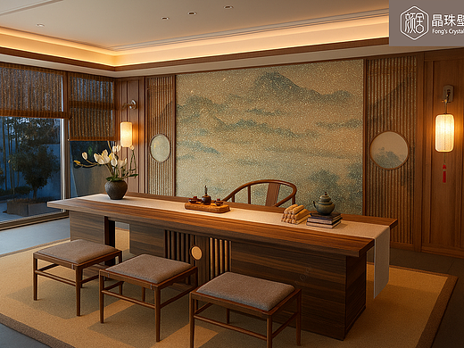 【颜舍・晶珠壁材】烟峦裹金，茶席浸光（个人主页-ZNzMwMjcyNTI=） - 家装设计 - 站酷设计师颜舍晶制空间原创素材 - 站酷ZCOOL