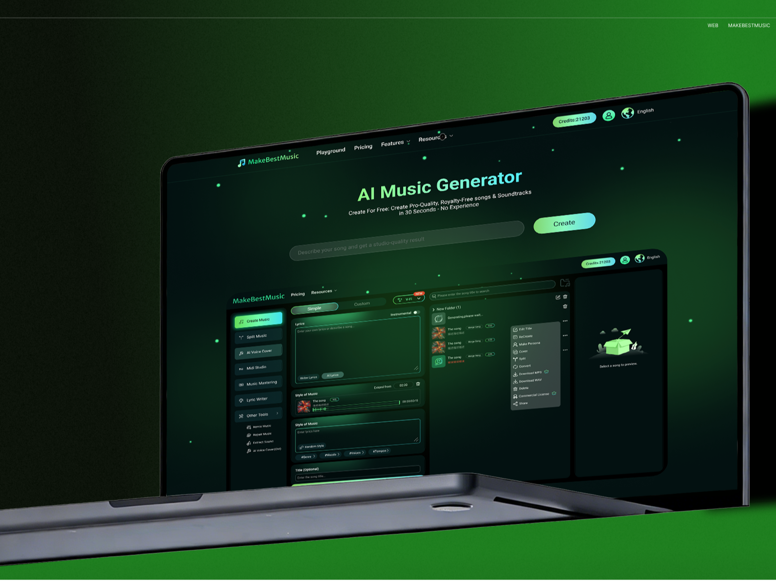 海外高端网站设计:AI music 生成器 web端页面展示_翠花很奈斯-站酷ZCOOL