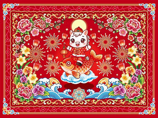 马年新春插画 | 华堂聚瑞迎春图（可授权）