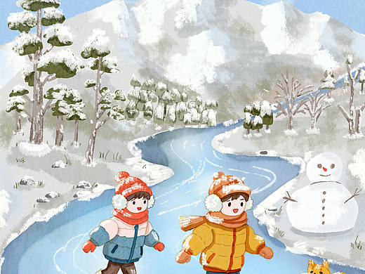 冬日滑冰堆雪人