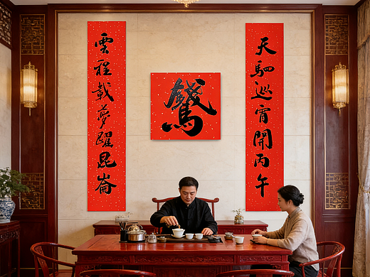 唐旅平 书写 马年春联 