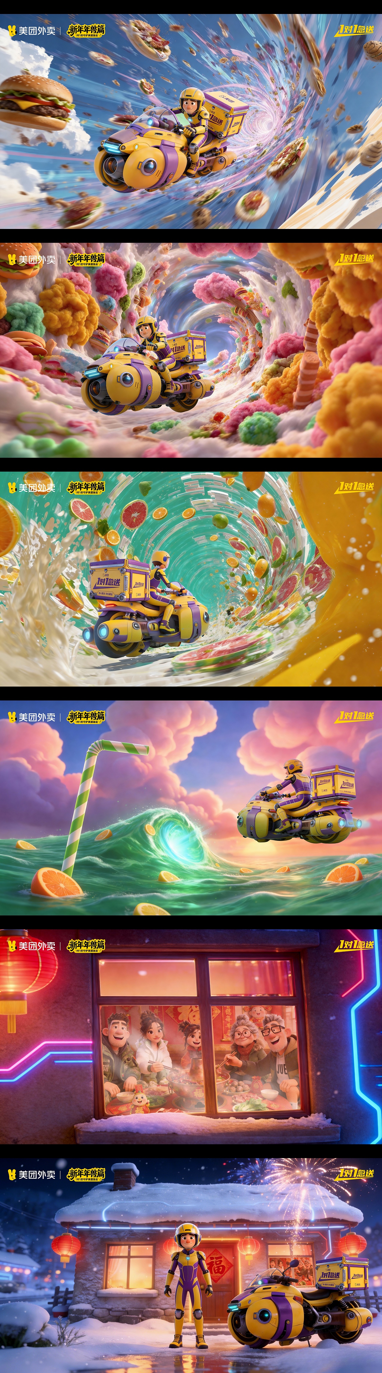 《美团外卖年兽篇:1对1急送》（图ZNDAxNTExNjky） - AI作品 - 站酷设计师LD粉色大白原创素材 - 站酷ZCOOL