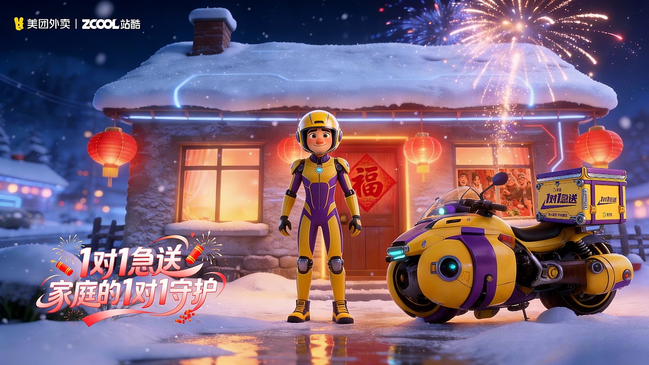 《美团外卖年兽篇:1对1急送》（图ZNDAxNTExNjgw） - AI作品 - 站酷设计师LD粉色大白原创素材 - 站酷ZCOOL