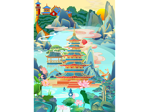 烟台风情建筑插画