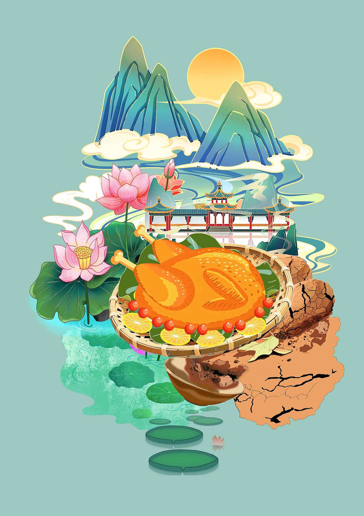 荷叶叫花鸡插画（图ZNDAxNTEzOTE2） - 商业插画 - 站酷设计师串儿串儿原创素材 - 站酷ZCOOL