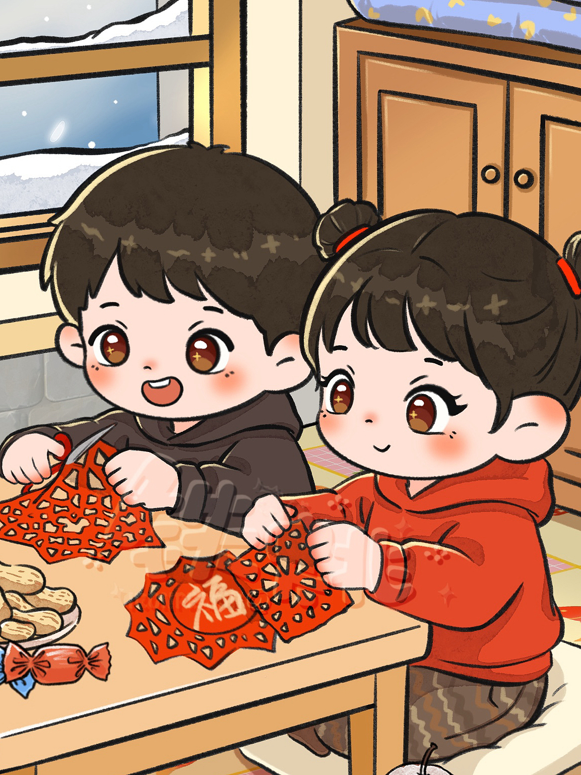 窗花一贴 年味拿捏（图ZNDAxNTQzOTIw） - 儿童插画 - 站酷设计师铁桃原创素材 - 站酷ZCOOL