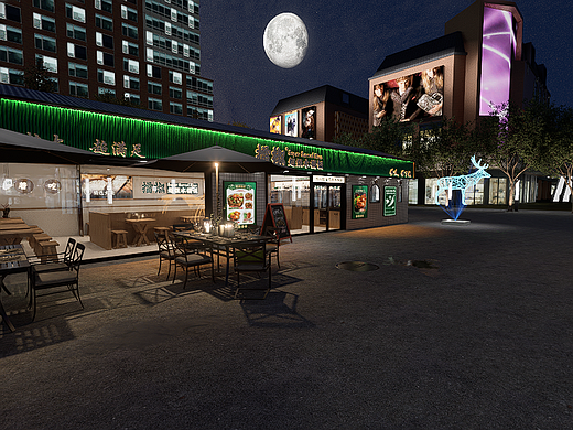 餐饮室外夜景漫游动画