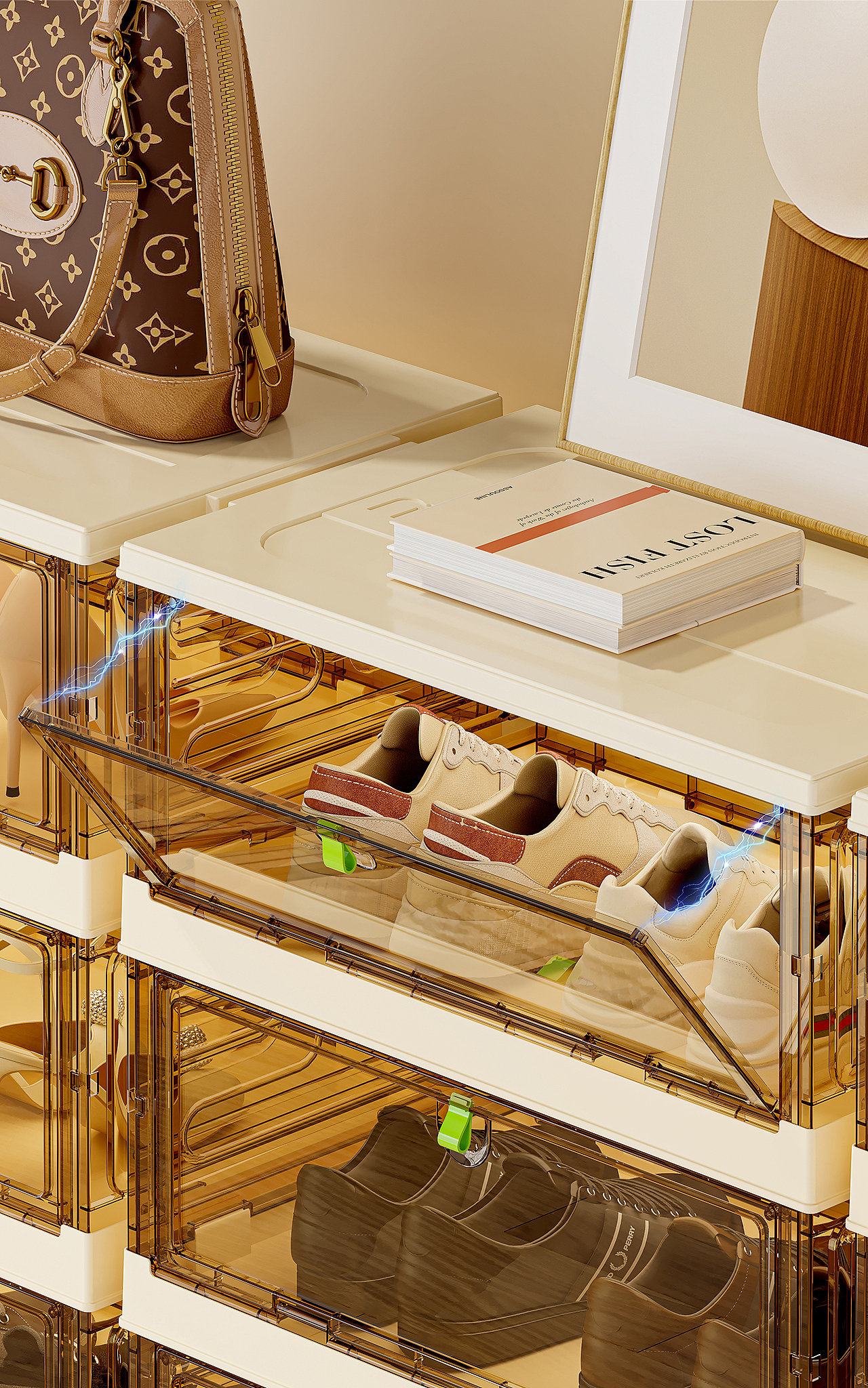 奶油风鞋盒 可折叠鞋架详情渲染（图ZNDAxNTc2Nzky） - 电商 - 站酷设计师LU宣原创素材 - 站酷ZCOOL