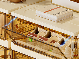 奶油风鞋盒 可折叠鞋架详情渲染