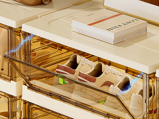 奶油风鞋盒 可折叠鞋架详情渲染