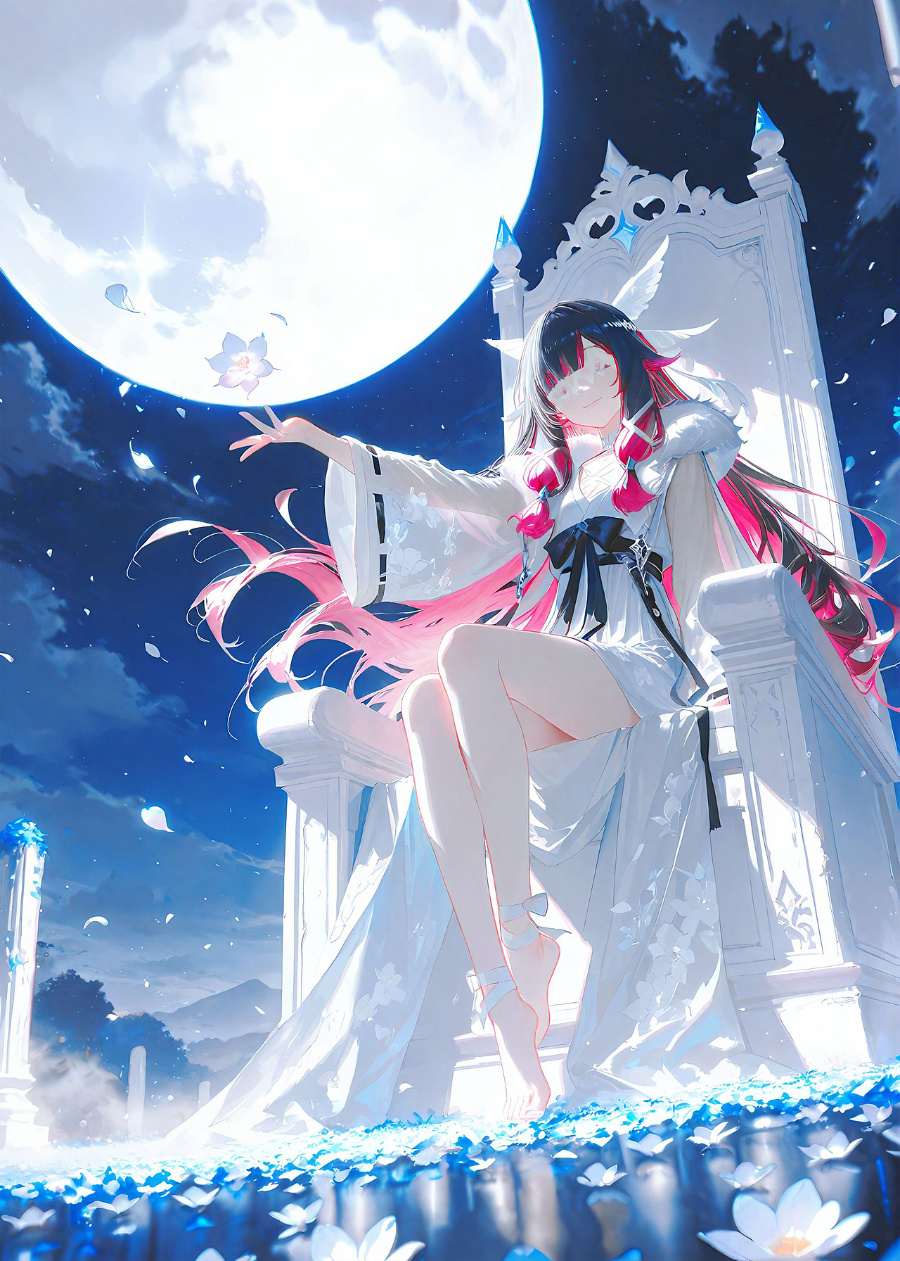 哥伦比娅丨月，花海与水纹（图ZNDAxNTk5ODg0） - AI作品 - 站酷设计师柳绯月Lfmooon原创素材 - 站酷ZCOOL