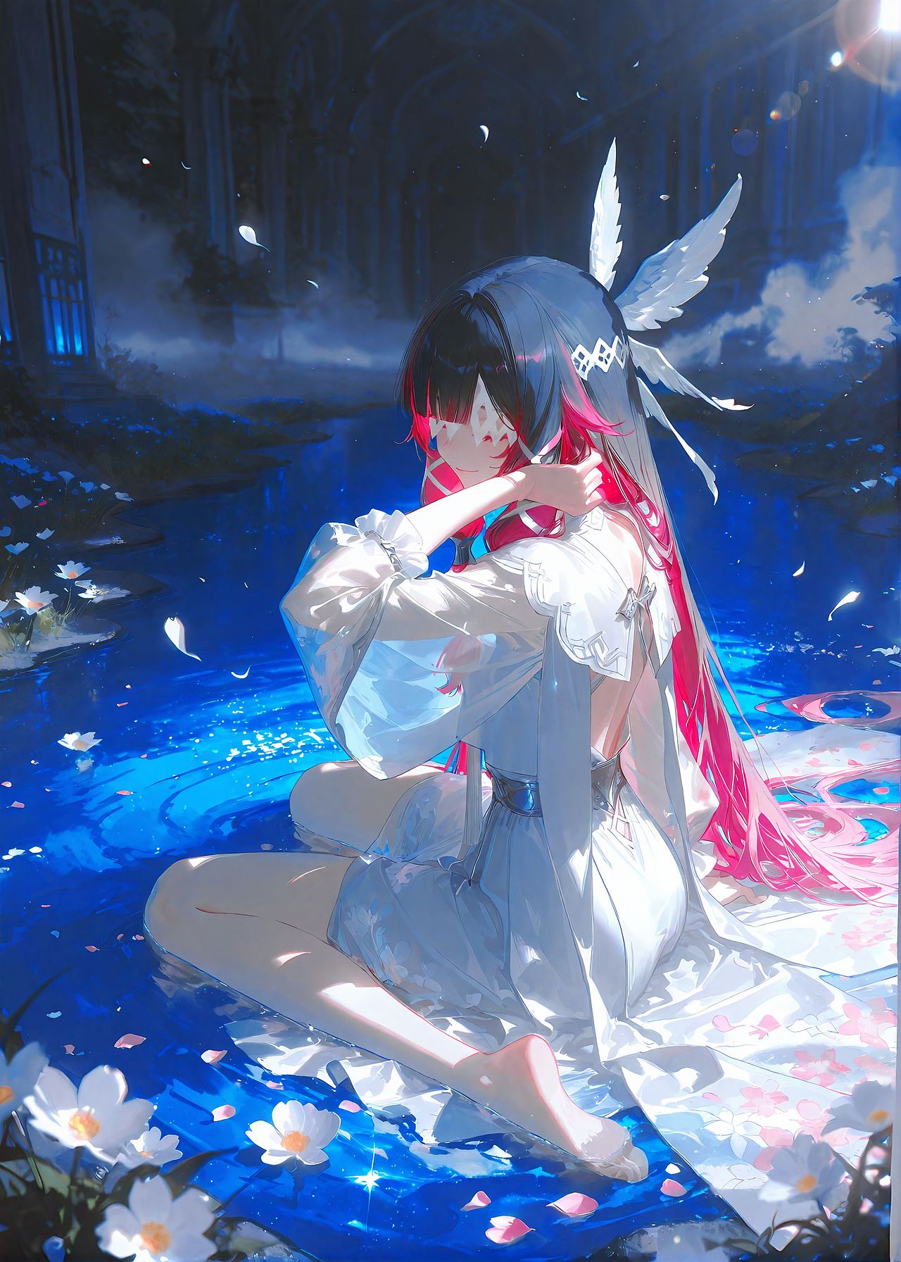 哥伦比娅丨月，花海与水纹（图ZNDAxNTk5OTAw） - AI作品 - 站酷设计师柳绯月Lfmooon原创素材 - 站酷ZCOOL