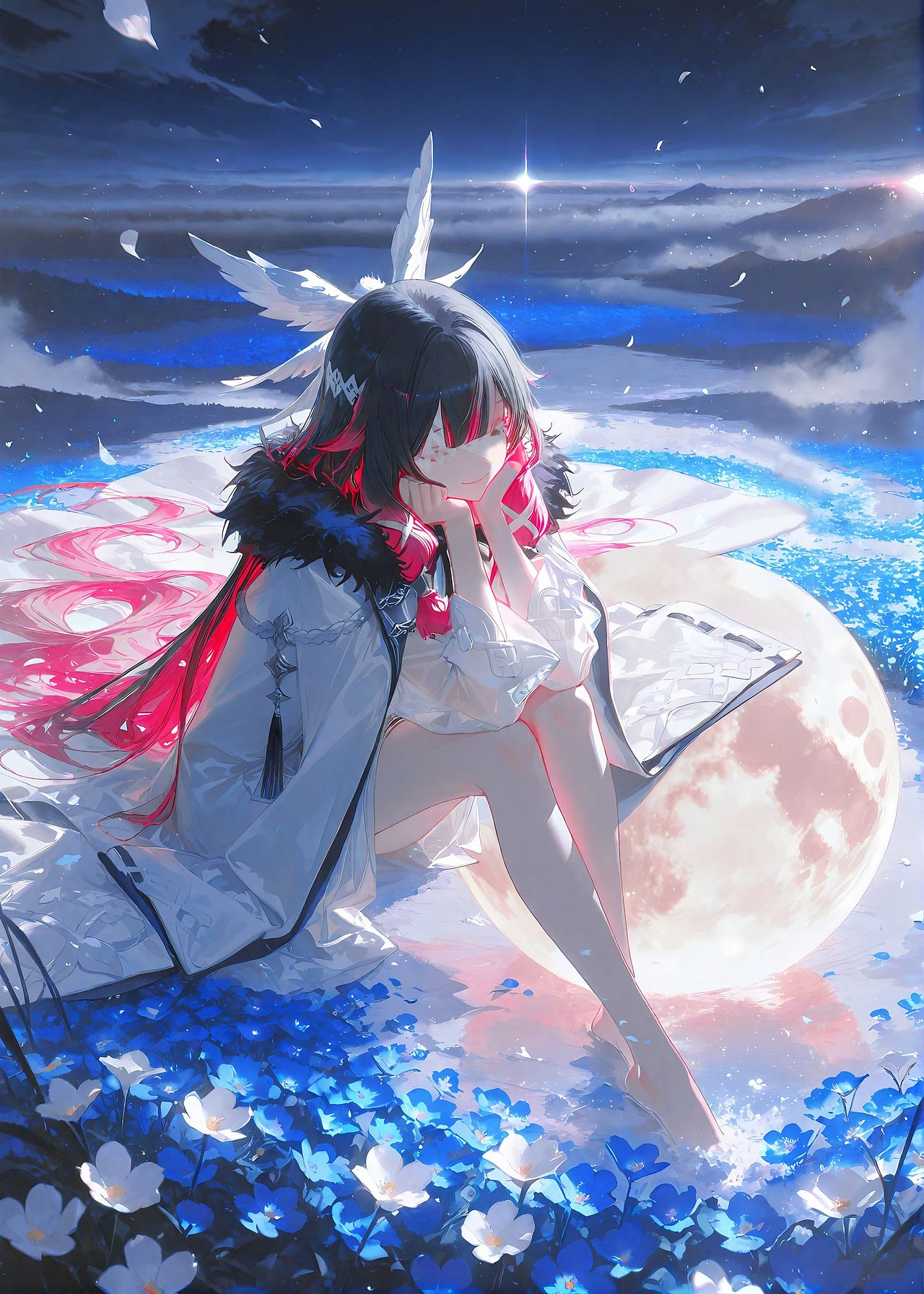 哥伦比娅丨月，花海与水纹（图ZNDAxNTk5OTQ0） - AI作品 - 站酷设计师柳绯月Lfmooon原创素材 - 站酷ZCOOL