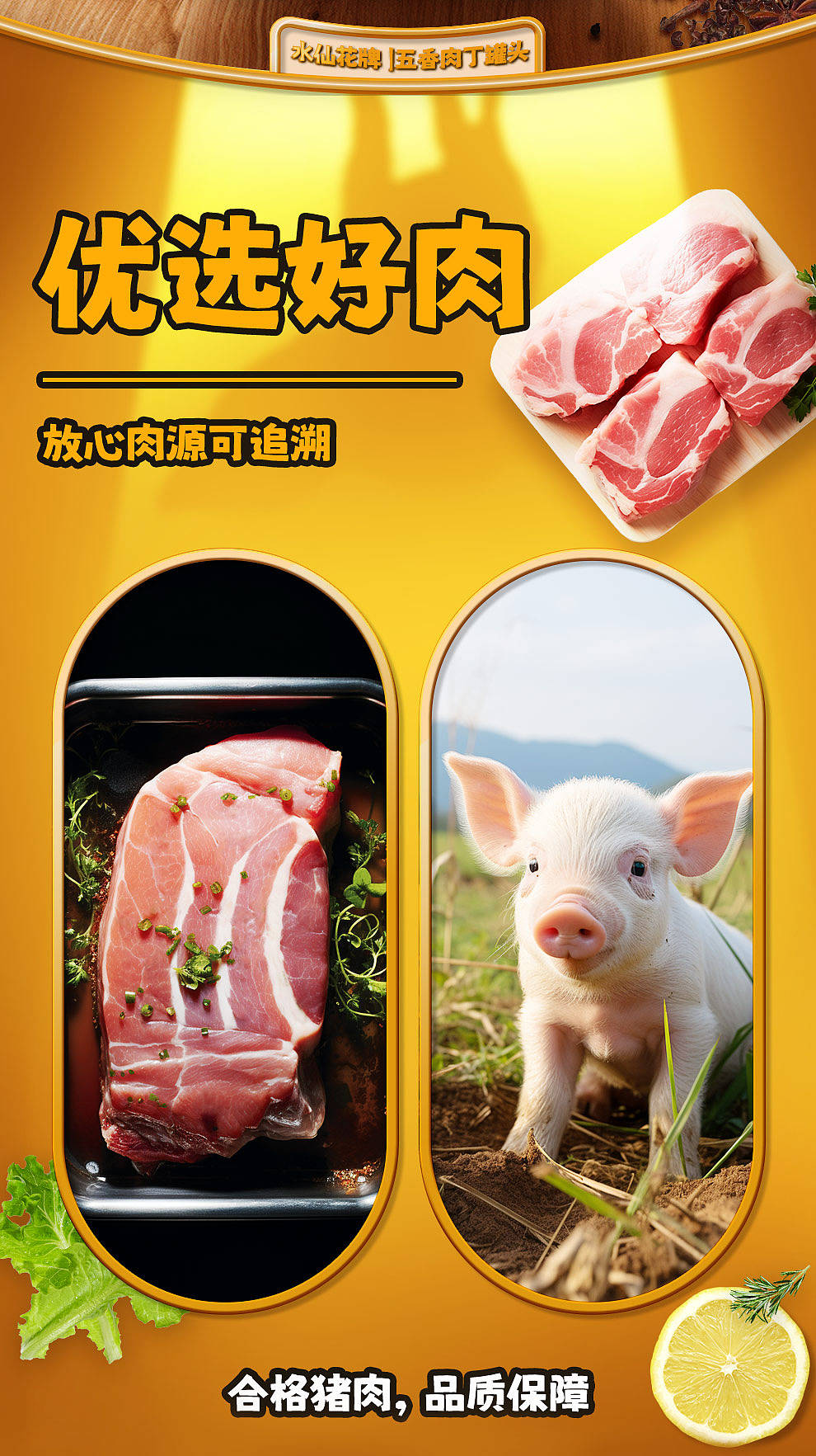 中粮-水仙花牌五香肉丁罐头（拍摄+页面执行全案设计）（图ZNDAxNjIwODI4） - 电商 - 站酷设计师白玺原创素材 - 站酷ZCOOL