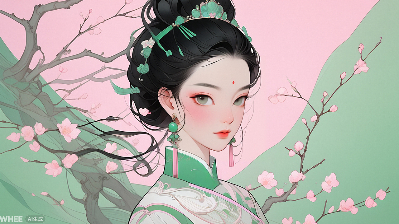 AI绘古韵·人面桃花系列（图ZNDAxNjI1MDg0） - 艺术插画 - 站酷设计师丝丝悦原创素材 - 站酷ZCOOL