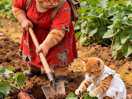 图片（小猫挖红薯橘猫妈妈红薯）
