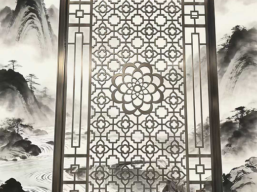 别墅玄关铝雕青古铜屏风 室内高档艺术雕花镀铜花格