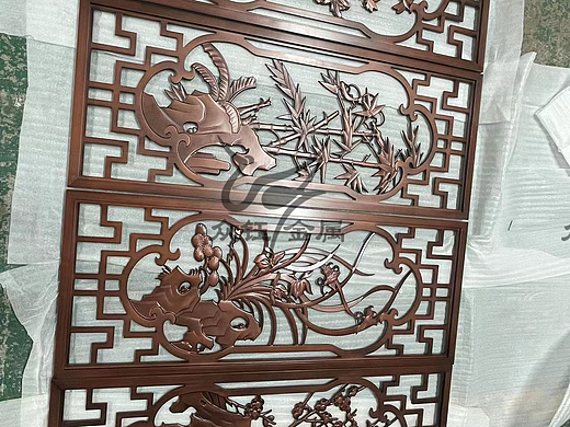 新中式青古铜铝雕镂空花格隔断铝艺浮雕屏风