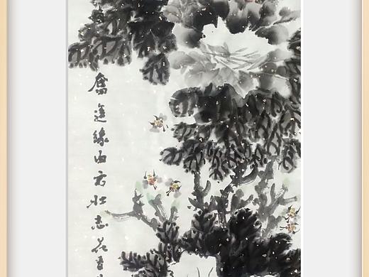 湖南国画家姚永丰-水墨牡丹花开-原创诗词国画