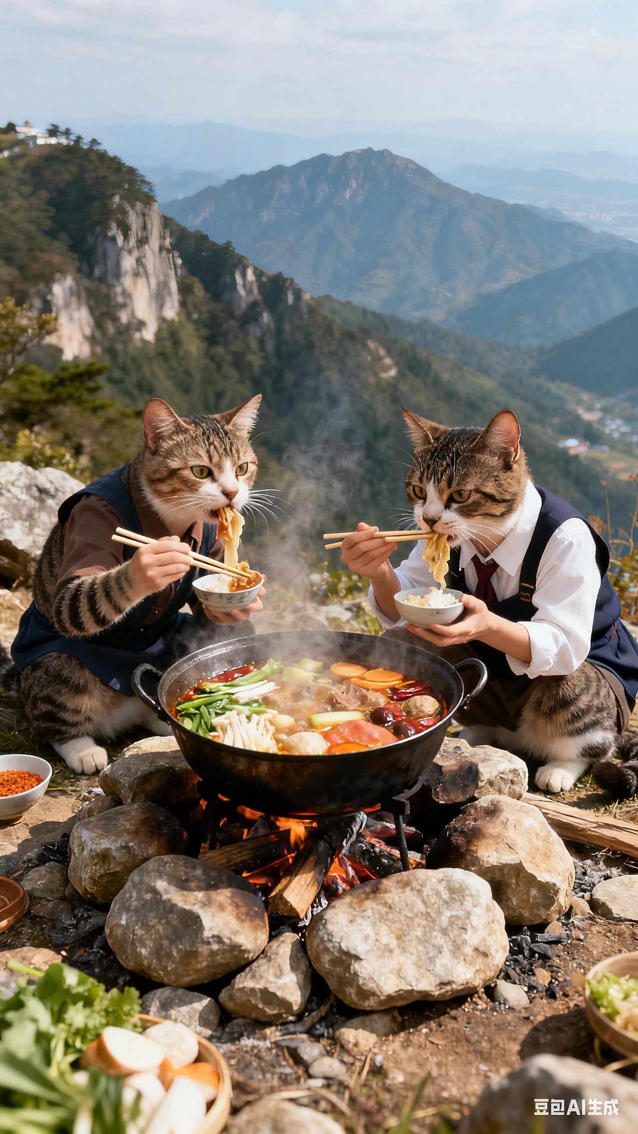 图片（两只猫在山岗上吃火锅）（图ZNDAxNjU5MTEy） - AI作品 - 站酷设计师Z481361075原创素材 - 站酷ZCOOL