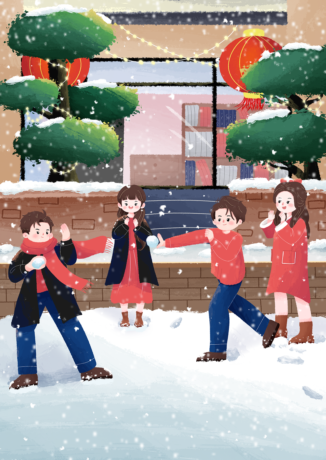打雪仗（图ZNDAxNjg3OTQw） - 儿童插画 - 站酷设计师爱画画的曲奇原创素材 - 站酷ZCOOL