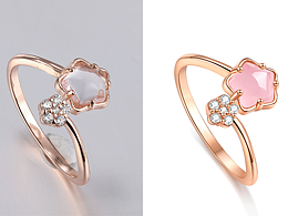 珠宝修图—粉晶K金戒指精修