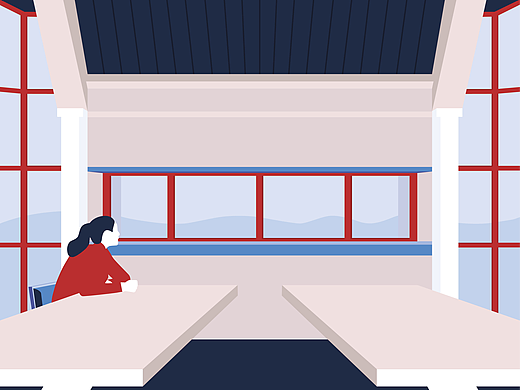 复古扁平几何场景插画