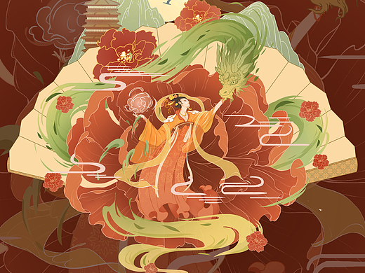 大唐芙蓉花茶包装插画设计