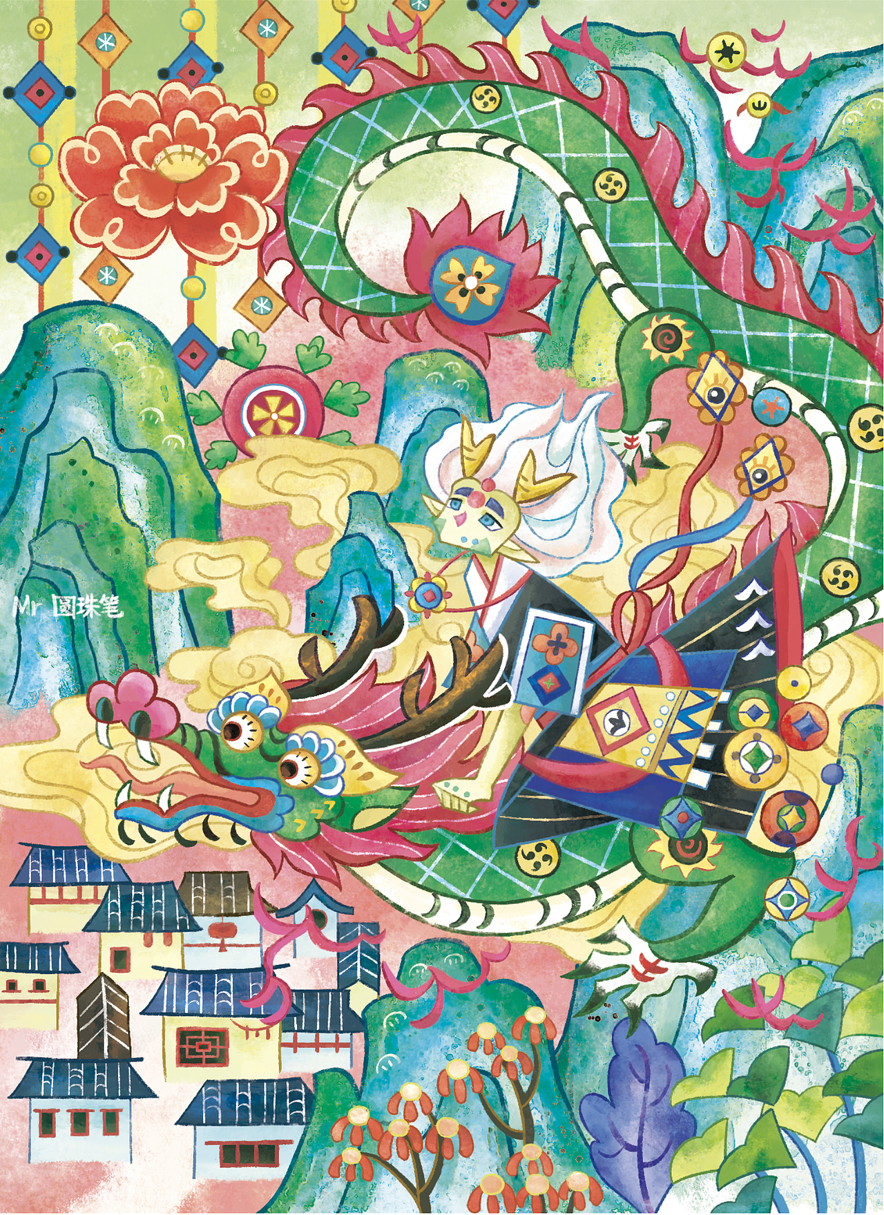 万历景德镇窑五彩龙牡丹纹瓶拟人（图ZNDAxNzg1NDMy） - 商业插画 - 站酷设计师Mr圆珠笔原创素材 - 站酷ZCOOL