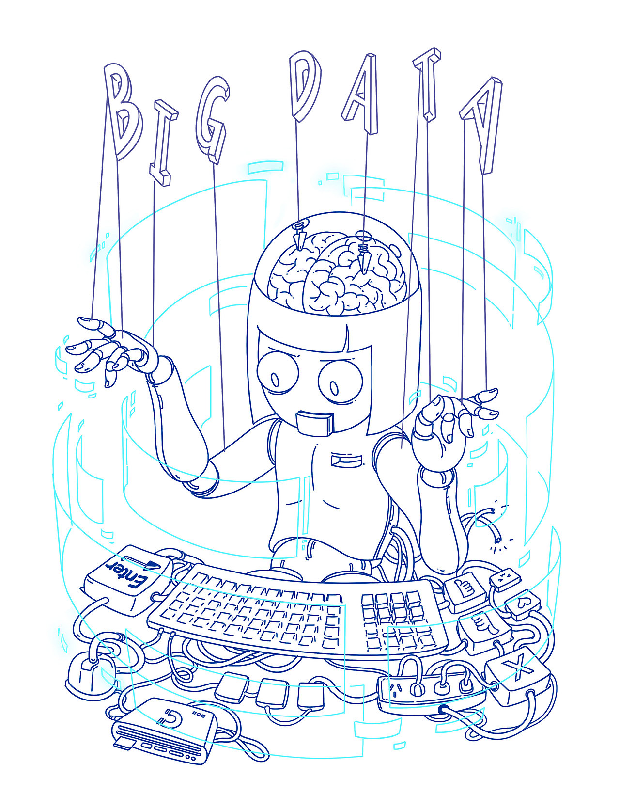 大数据提线木偶（图ZNDAxNzkyNjUy） - 商业插画 - 站酷设计师不卡门的Carmen原创素材 - 站酷ZCOOL