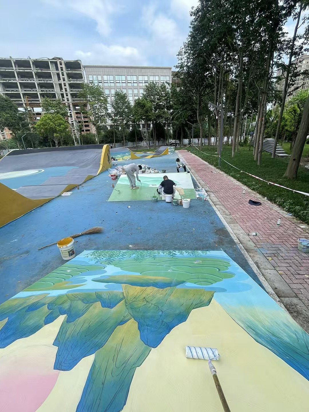 国潮风滑板基地（图ZNDAxODQ3OTY4） - 绘画 - 站酷设计师农村壁画原创素材 - 站酷ZCOOL