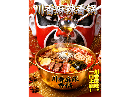 既梦AI设计创意川香麻辣香锅海报AIGC创意麻辣香锅海报