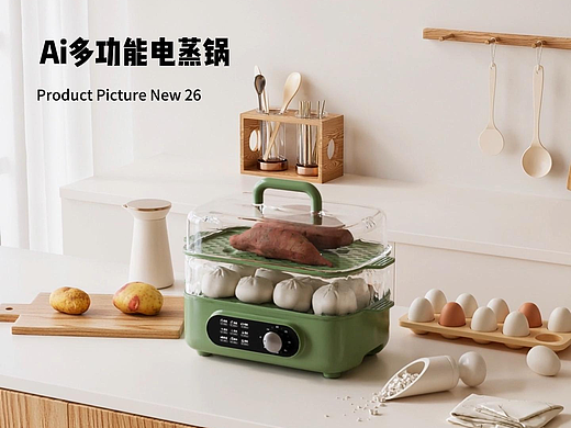 产品展示 ，电商设计，双层电蒸锅